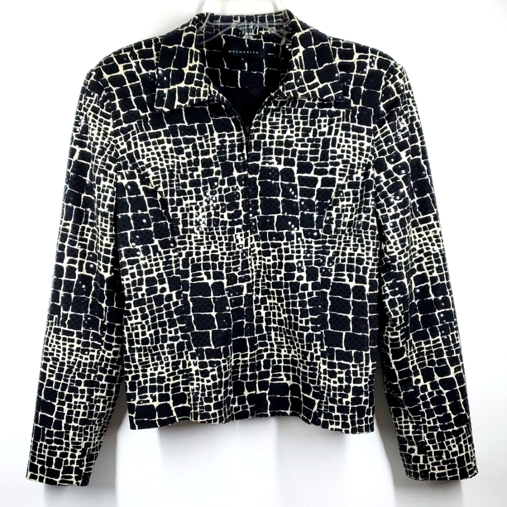 Mesmerize Black White Zippered Sequin Evening Blazer S EUC